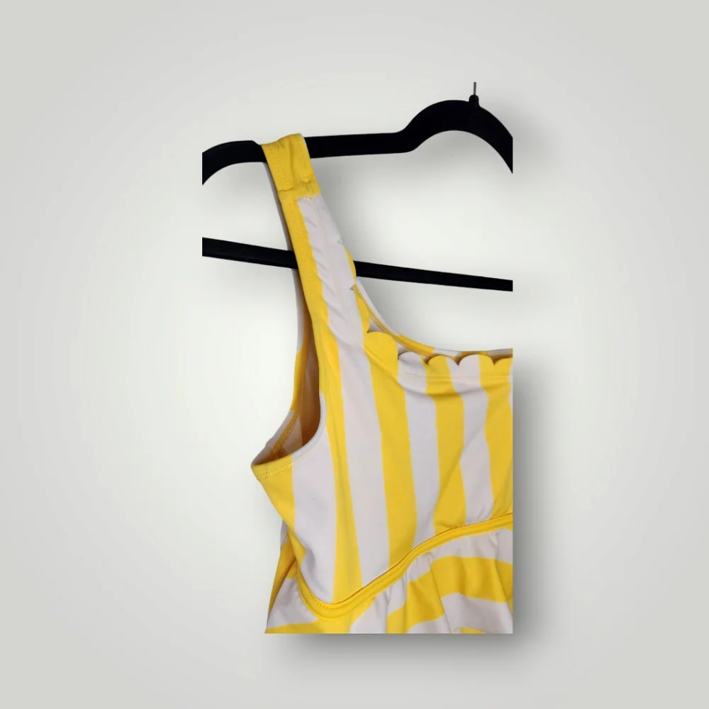 Justice canary yellow white striped tankini top youth size 16